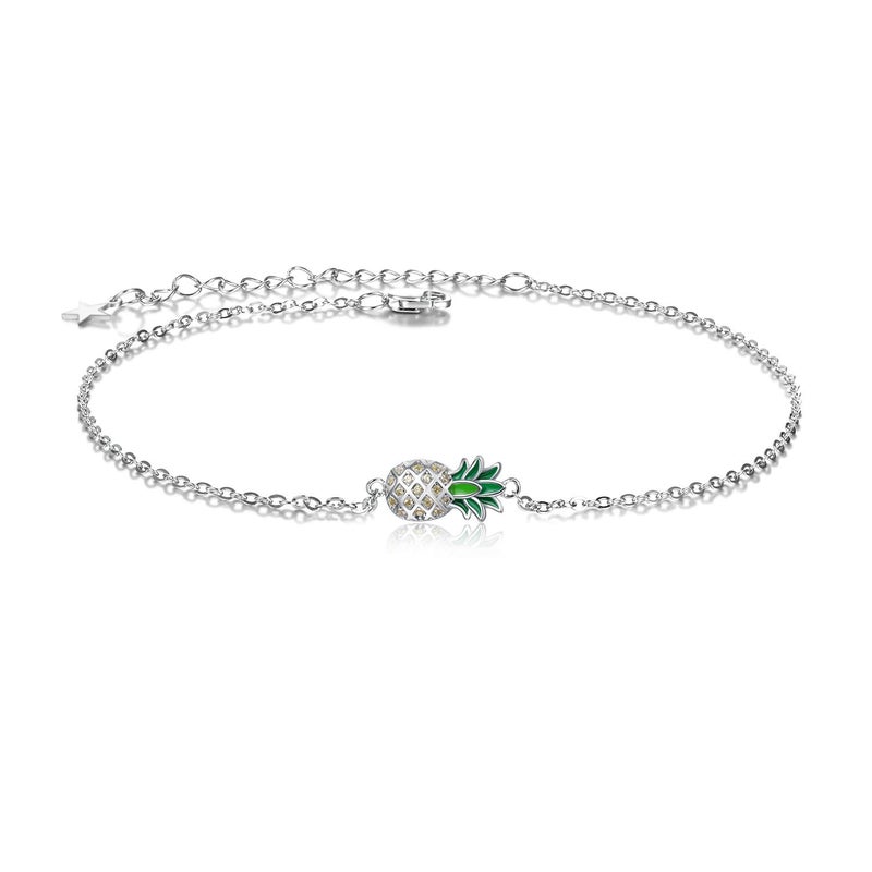 LUHE Pineapple Anklets Gifts for Women Sterling Silver Adjustable Pineapples Chain Link Ankle Bracelets Beach Anklet Jewelry for Women Teens - Image 1